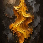 Gold abstract wall art print featuring cascading golden ribbons through charcoal planes for elegant interiors