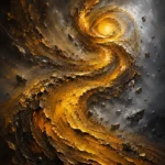 Bronze and gold abstract wall art print featuring a swirling vortex with luminous core for elegant interiors