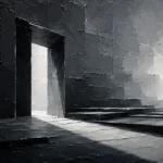 Black and white modern art print featuring a graphite architectural passage with layered charcoal forms for elegant interiors