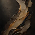 Beige abstract wall art with flowing taupe and espresso forms and caramel highlights