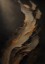 Beige abstract wall art with flowing taupe and espresso forms and caramel highlights