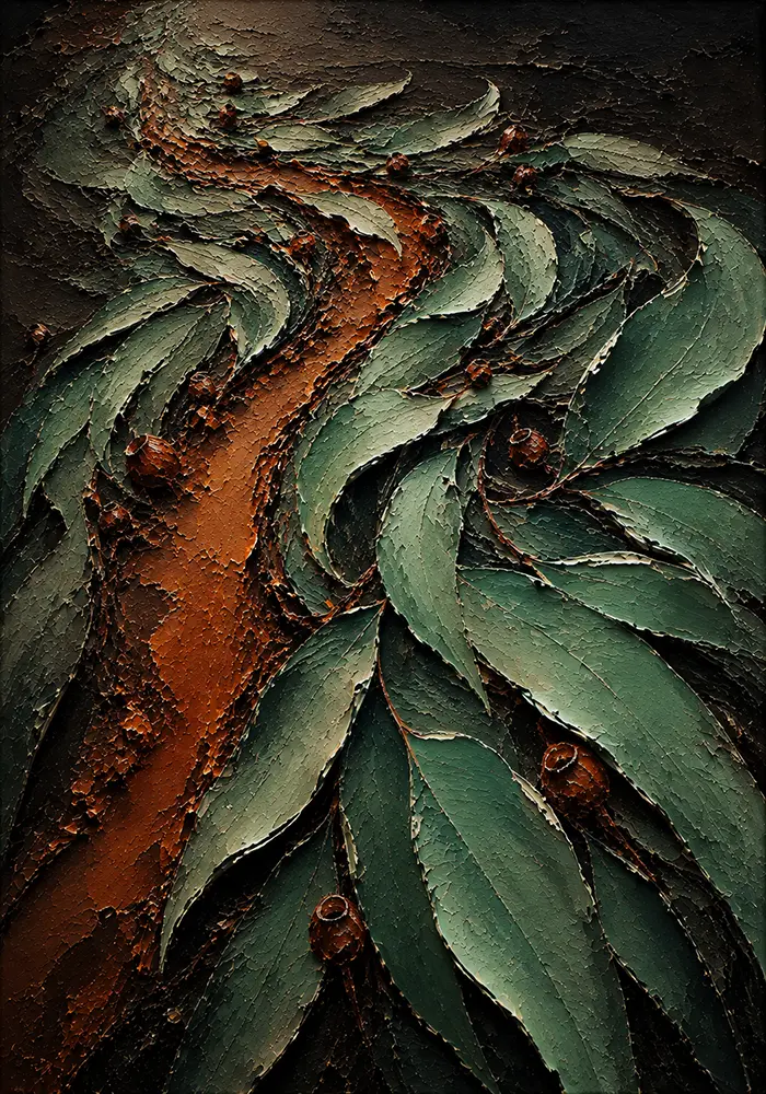 Eucalyptus Current Abstract Botanical Wall Art Eucalyptus & Clay Art Print