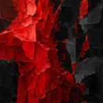 Crimson red and black abstract art print featuring a vertical scarlet column with charcoal shadows and bold layered forms for elegant interiors