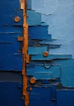 Sapphire and copper blue and gold abstract art print featuring geometric blue terraces and metallic accents for elegant interiors