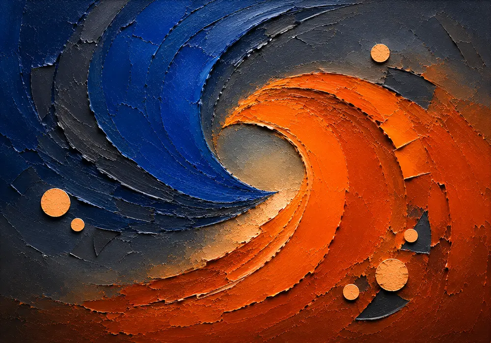 Apricot Tension Blue and Orange Abstract Art Burnt Orange & Navy Art Print