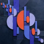 Periwinkle and coral pastel abstract wall art featuring rhythmic geometric shapes with lavender accents for sophisticated contemporary interiors