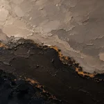 Espresso-toned beige and black abstract art featuring layered stone-inspired forms with subtle ochre accents for sophisticated modern interiors