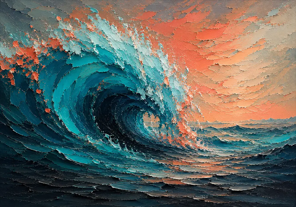 Coral Breaker Abstract Waves Wall Art Turquoise & Coral Art Print