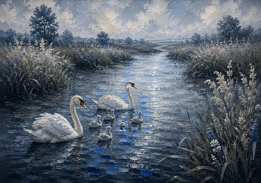 Crystal Voyage Swans Wall Art Silver & Cobalt Art Print
