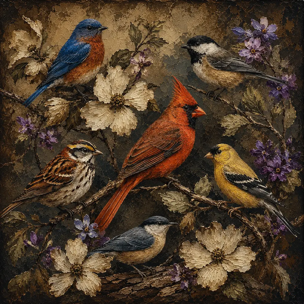 Antique Aviary Vintage Bird Wall Art Sepia & Violet Art Print