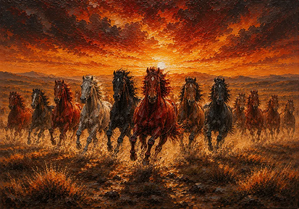 Crimson Stampede Running Horses Wall Art Rust Red Gallery Art Print
