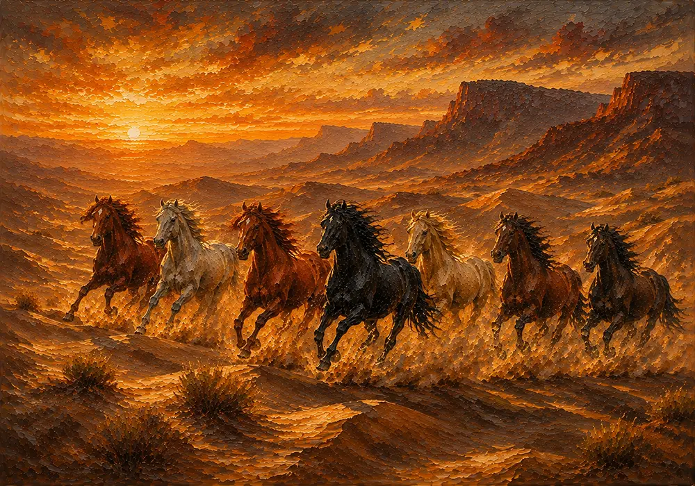 Frontier Pulse Running Horses Wall Art Rust Red Gallery Art Print