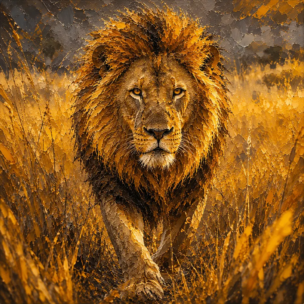 Gilded Sentinel Lion Artwork Antique Gold Luxe Art Print
