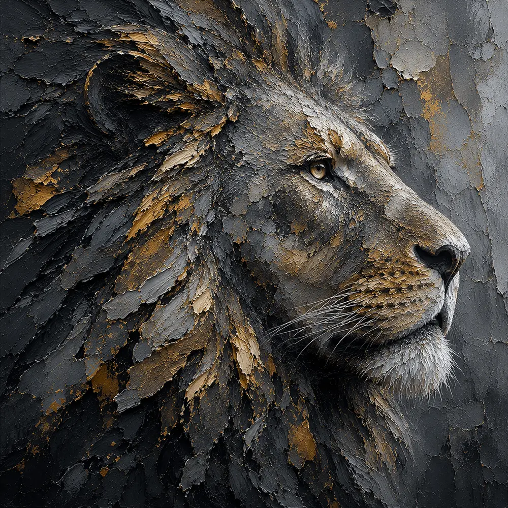 Granite Prestige Lion Head Artwork Charcoal & Gold Art Print