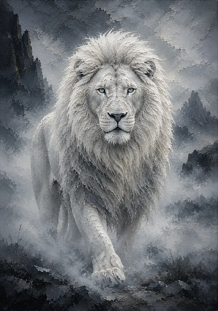 Frost Guardian White Lion Artwork Graphite Museum Art Print