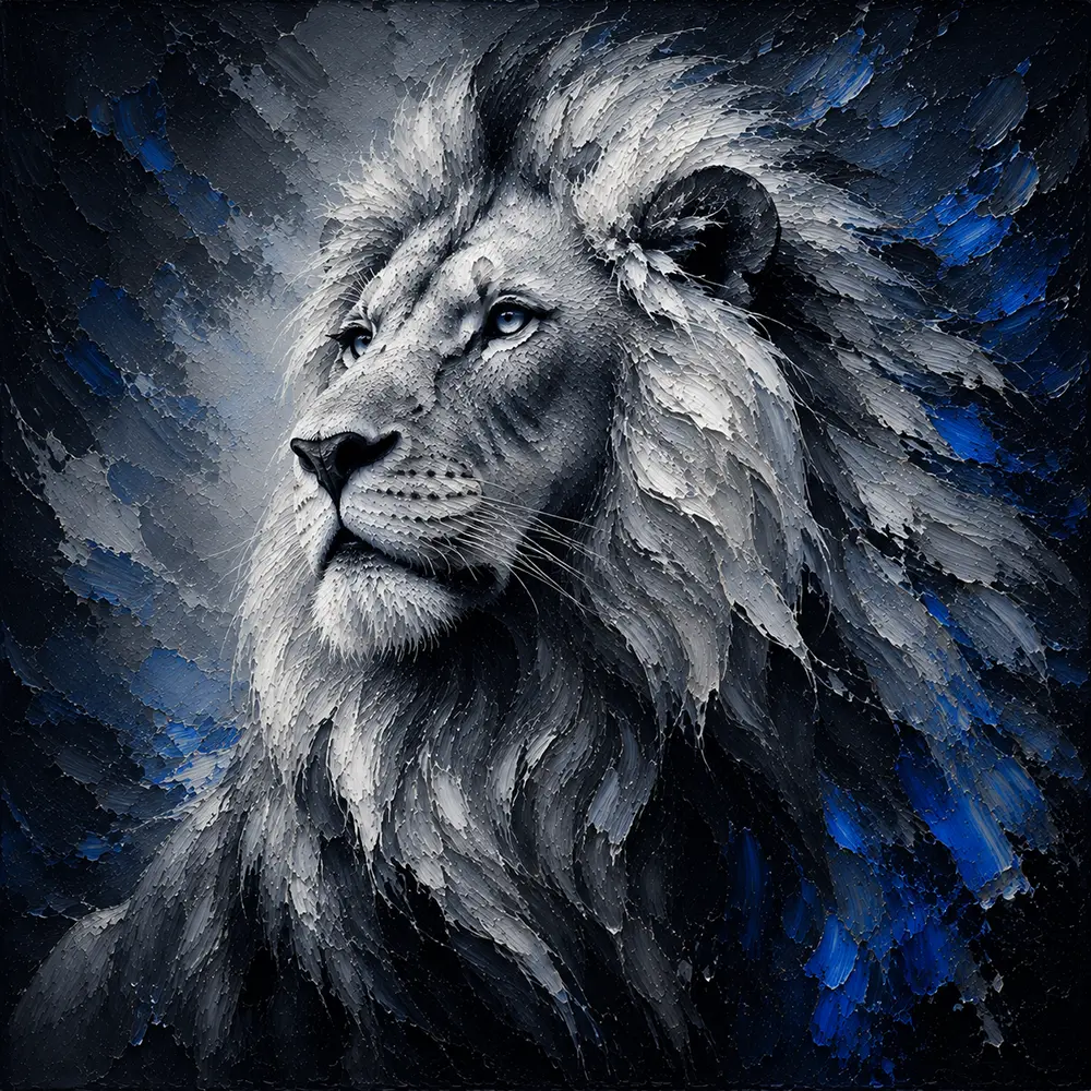Cobalt Sovereign Black And White Lion Wall Art Silver & Cobalt Art Print