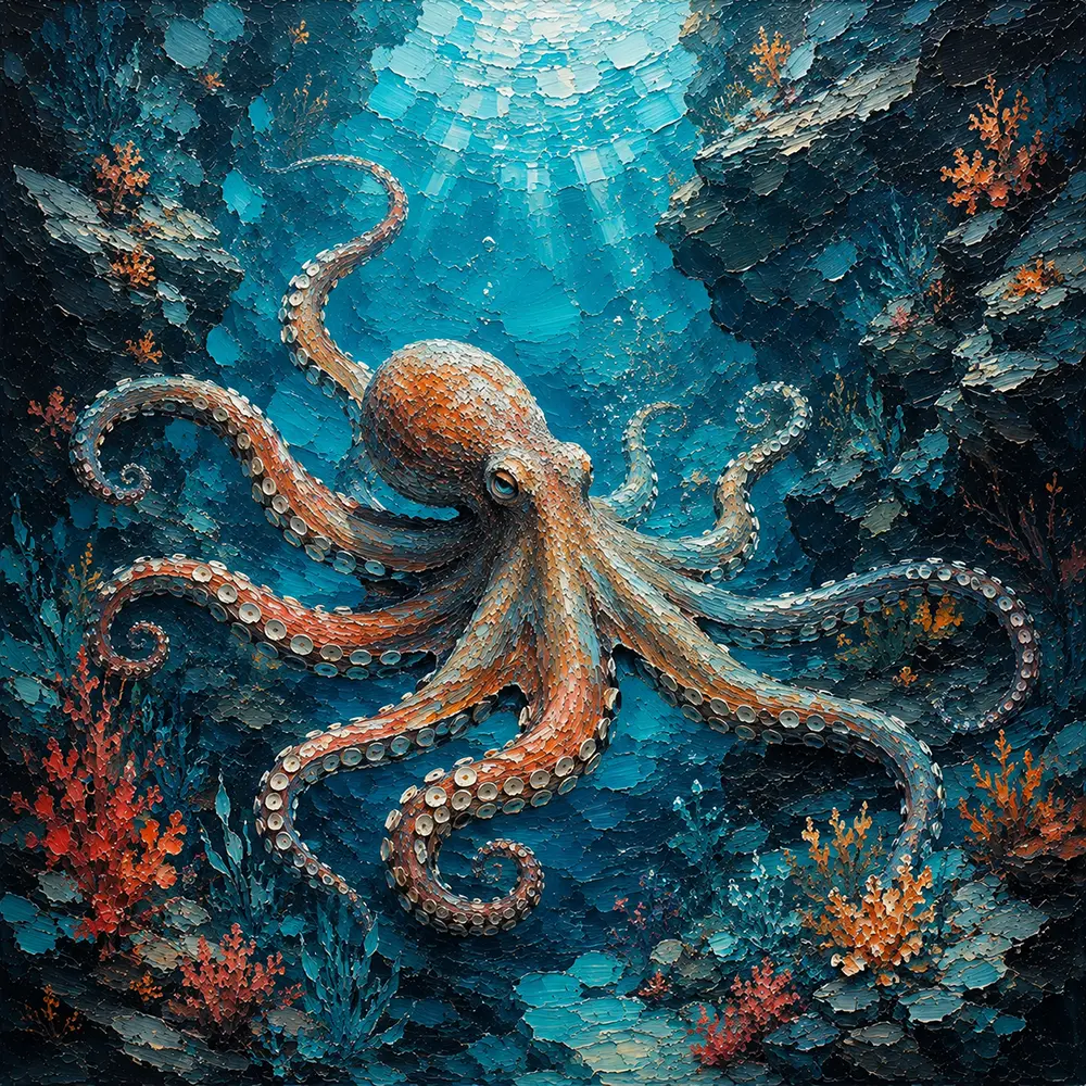 Azure Current Sea Creature Prints Turquoise & Coral Art Print