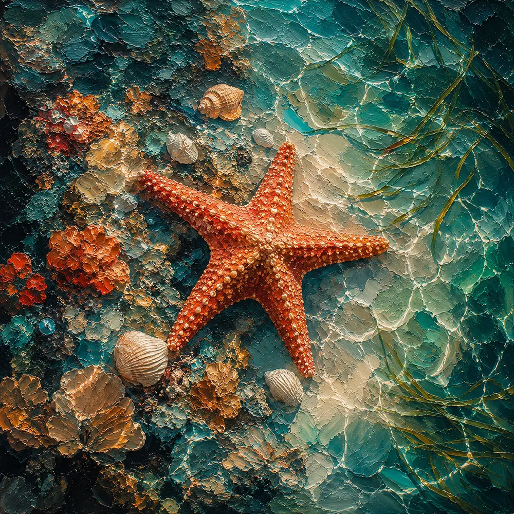Coral Radiance Star Fish Wall Art Salmon & Teal Art Print