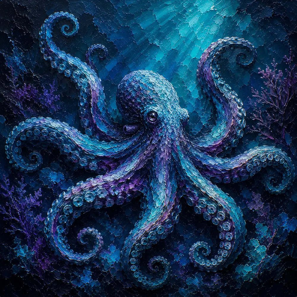 Abyss Bloom Octopus Paintings On Canvas Deep Peacock & Plum Art Print
