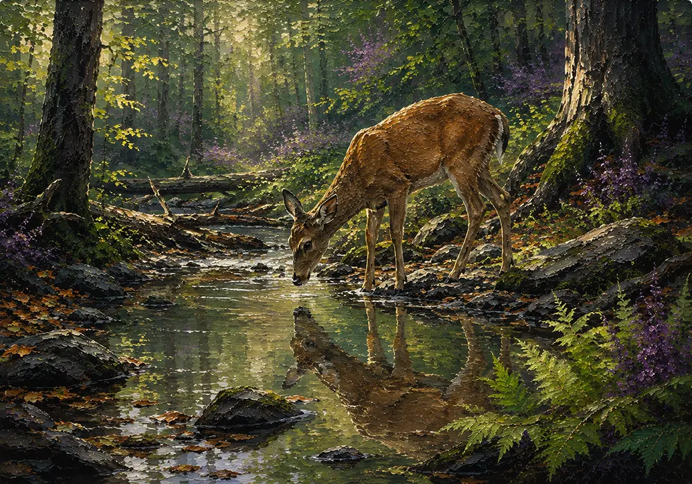 Autumn Guardian Deer Wall Art Forest & Plum Art Print