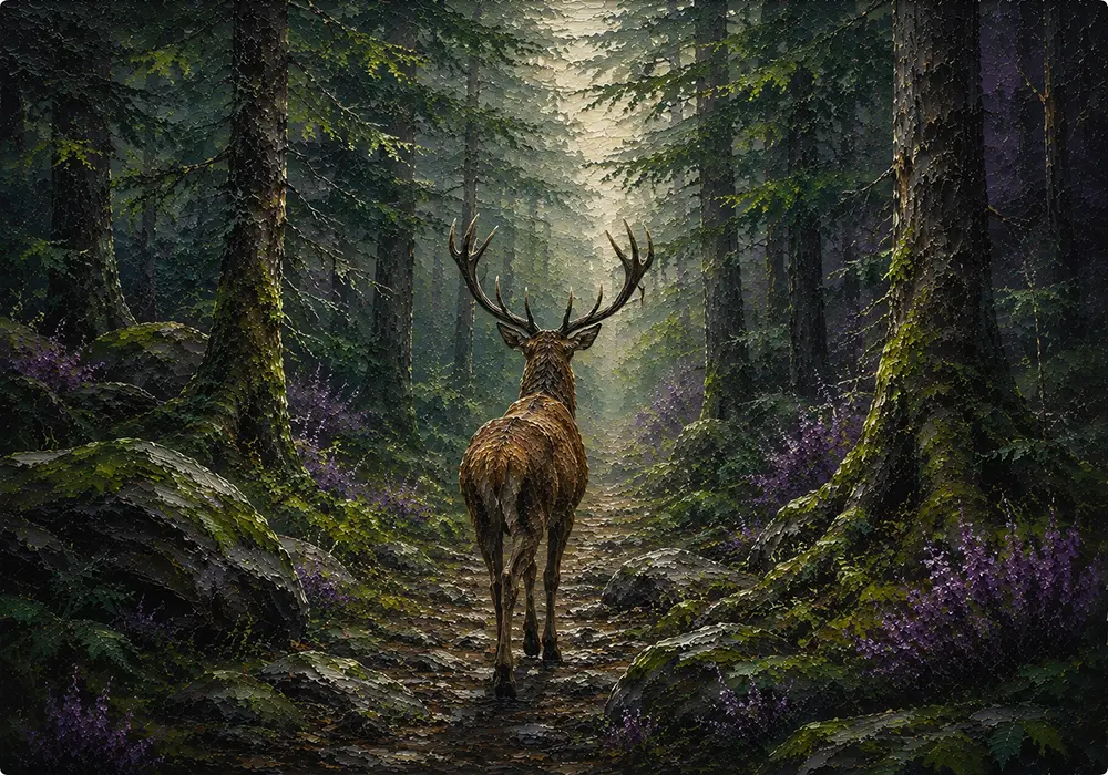 Emerald Passage Deer Wall Art Forest & Plum Art Print