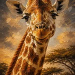 Honey bronze giraffe wall art print featuring a close-up giraffe portrait with warm golden tones for elegant interiors
