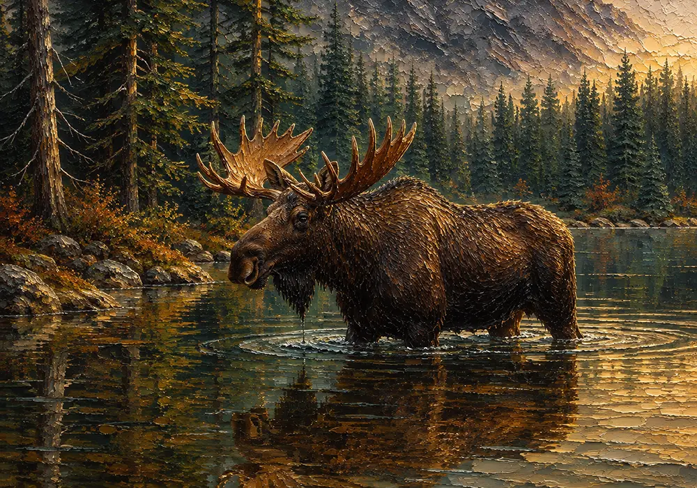 Emerald Wilderness Moose Wall Art Tobacco & Emerald Art Print
