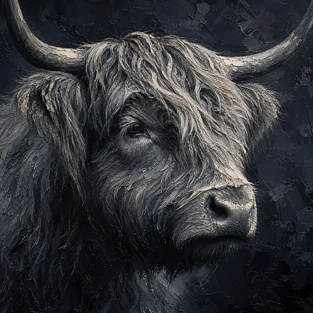 Graphite Guardian Highland Cow Black and White Graphite Museum Art Print