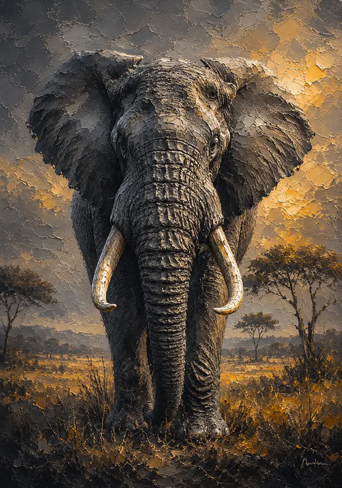 Golden Colossus Elephant Wall Art Charcoal & Gold Art Print