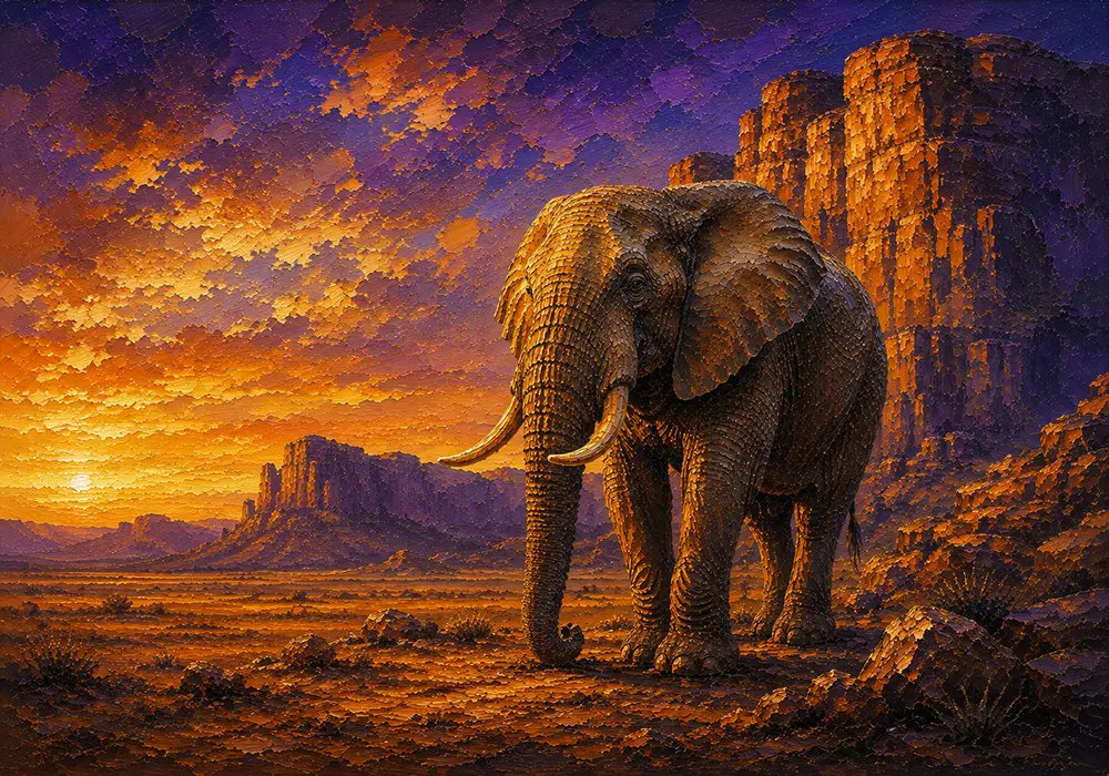 Desert Titan Elephant Canvas Artwork Honey & Ultramarine Art Print