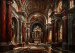 Merlot Library renaissance style artwork featuring a grand cathedral interior with classical columns and vaulted architecture for elegant interiors