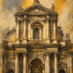 Antique Gold Luxe antique architecture prints featuring a Renaissance basilica façade with Corinthian columns and historic stone details for elegant interiors