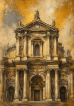 Antique Gold Luxe antique architecture prints featuring a Renaissance basilica façade with Corinthian columns and historic stone details for elegant interiors