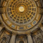 Antique Gold Luxe antique architecture prints featuring a Renaissance rotunda dome with marble columns and classical architectural symmetry for elegant interiors