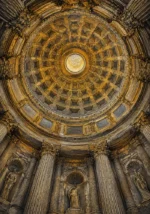 Antique Gold Luxe antique architecture prints featuring a Renaissance rotunda dome with marble columns and classical architectural symmetry for elegant interiors