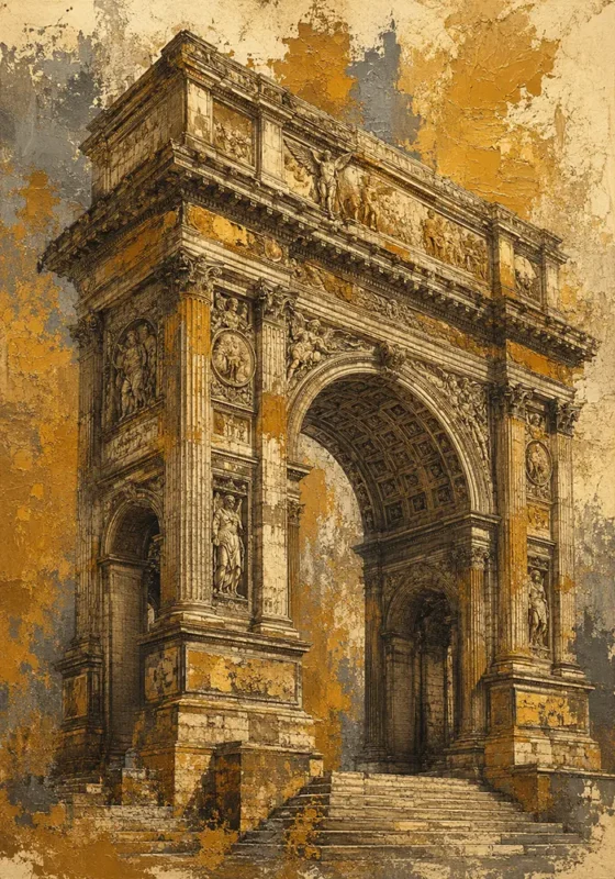 Regal Engraving Antique Architecture Prints Antique Gold Luxe Art Print