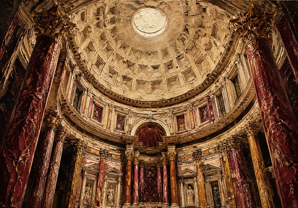 Aureate Pantheon Roman Architecture Prints Merlot & Antique Gold Art Print