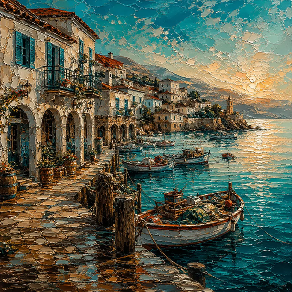 Azure Harbor Architecture Art Prints Petrol & Rust Art Print