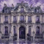 Dusty Lilac Gallery architectural framed art featuring a distinguished Parisian mansion with ornate balconies, carved limestone, and an elegant arched entrance for refined interiors