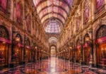 Rose & Copper french architectural prints featuring a historic French shopping arcade with glass vaults, cast-iron columns, and marble walkways for elegant interiors
