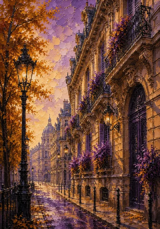 Amber Boulevard Vintage Architecture Posters Mustard & Plum Art Print