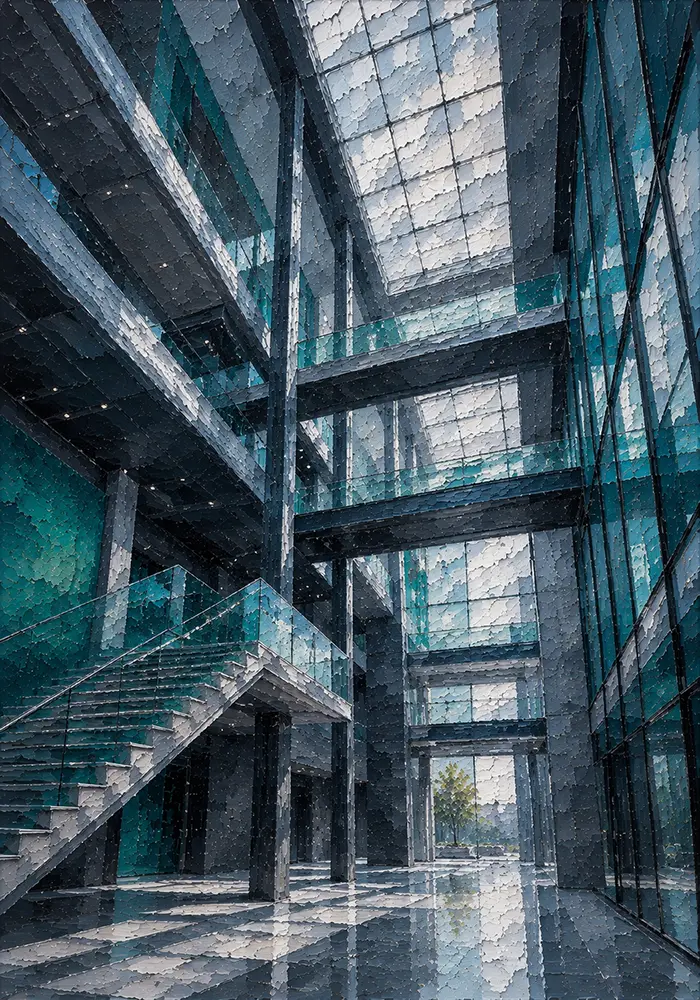 Azure Atrium Architectural Posters Slate & Teal Art Print