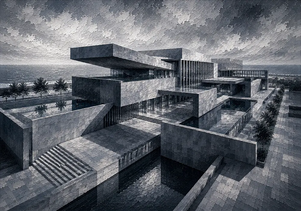 Concrete Horizon Black And White Architectural Photography Graphite Museum Art Print