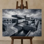 Premium Wall Art Yatay Html Edition – ARCHITECTURENW2090 displayed on a studio easel