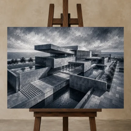 Premium Wall Art Yatay Html Edition – ARCHITECTURENW2090 displayed on a studio easel