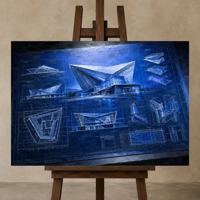 Premium Wall Art Yatay Html Edition – ARCHITECTURENW2100 displayed on a studio easel
