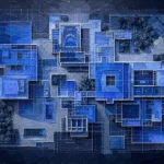 Cobalt Editorial architectural blueprint artwork featuring contemporary museum floor plans and geometric drafting details for elegant interiors