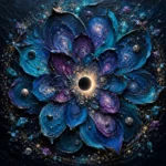 Deep peacock and plum celestial wall art featuring a cosmic blossom, galaxies, constellations, eclipse center, and stardust details for elegant interiors