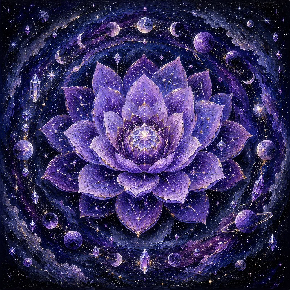 Cosmic Petals Astrology Canvas Art Blue Lilac Museum Art Print
