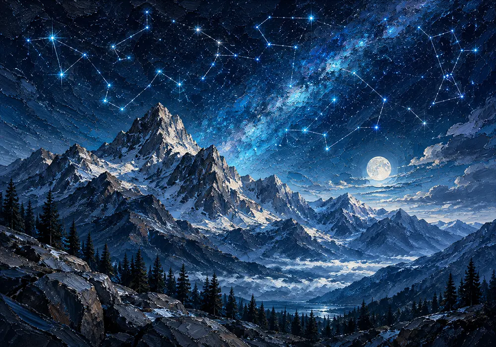 Astral Summit Constellation Wall Art Prussian Night Art Print